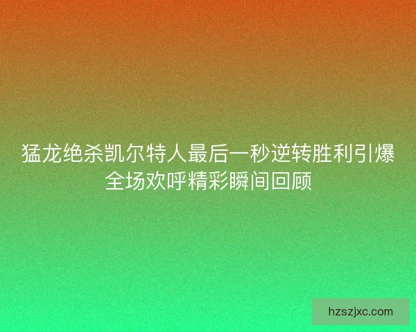 猛龙绝杀凯尔特人最后一秒逆转胜利引爆全场欢呼精彩瞬间回顾